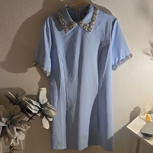 Fashion Nova Sky Blue Mini Dress with Silver Details